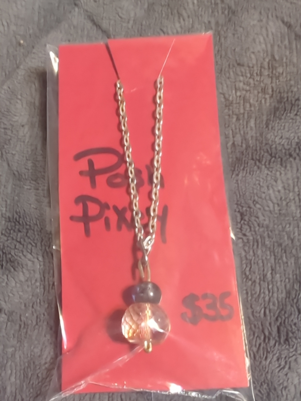 Gold Chain Necklace with Pink Glass Pendant